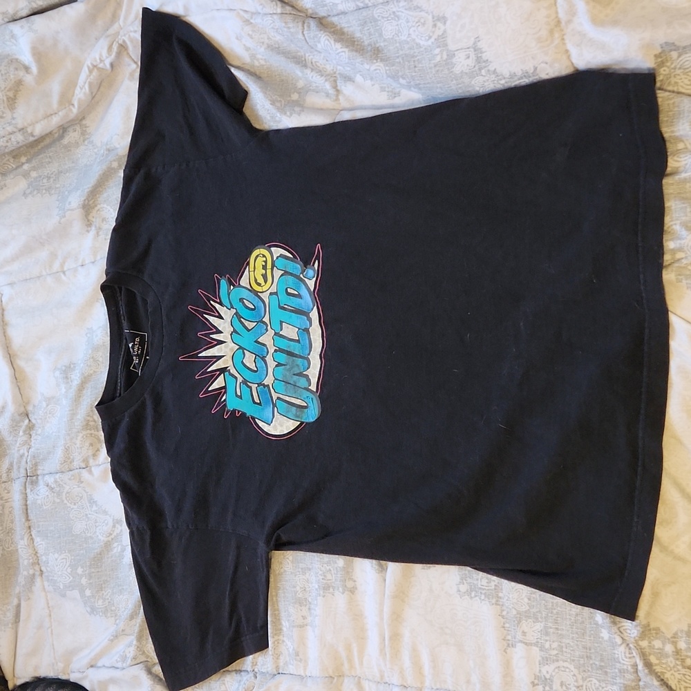 Ecko Unlimited Graffitti Pop Art Logo T Shirt Black, Blue, White, Red & Yellow